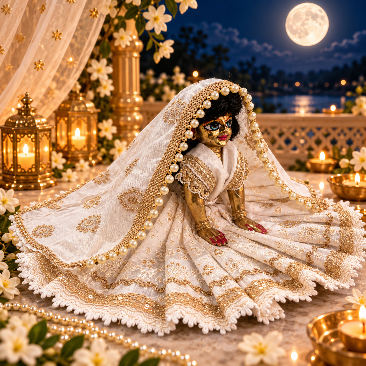 Jogan Meera White Embroidery Poshak for Sharad Purnima for Radha Rani