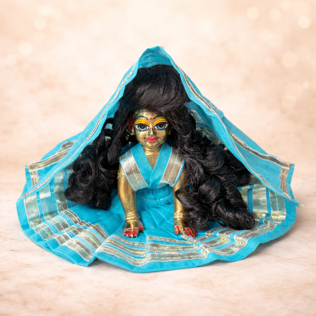 Jogan Meera Light Blue Daily Wear Gotta Cotton Poshak for Radha Rani