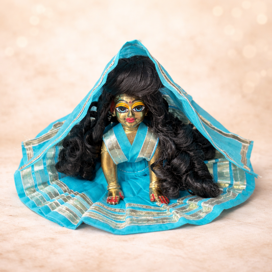 Jogan Meera Light Blue Daily Wear Gotta Cotton Poshak for Radha Rani