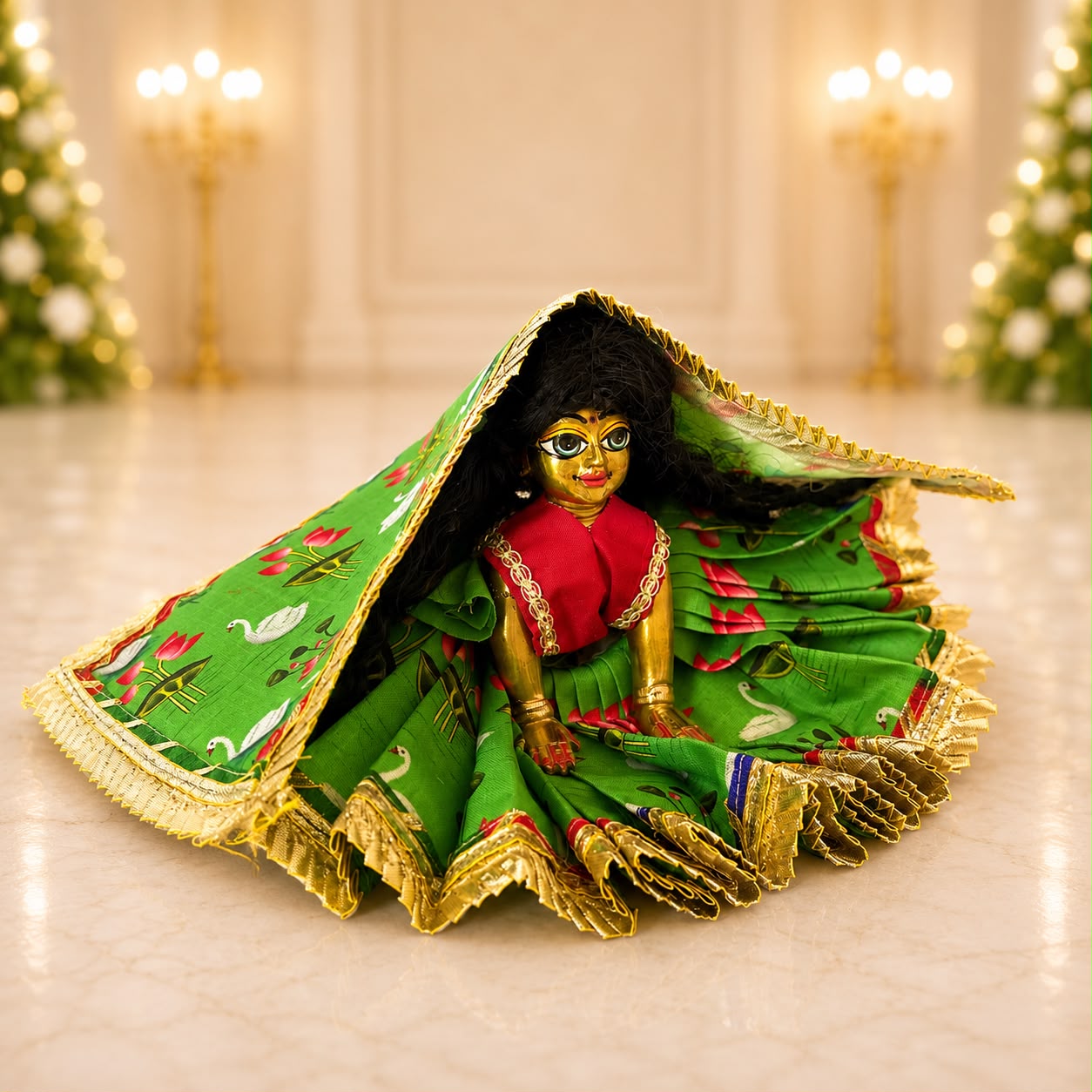Jogan Meera Hariyali Amavasya Duck Printed Poshak for Radha Rani Ji