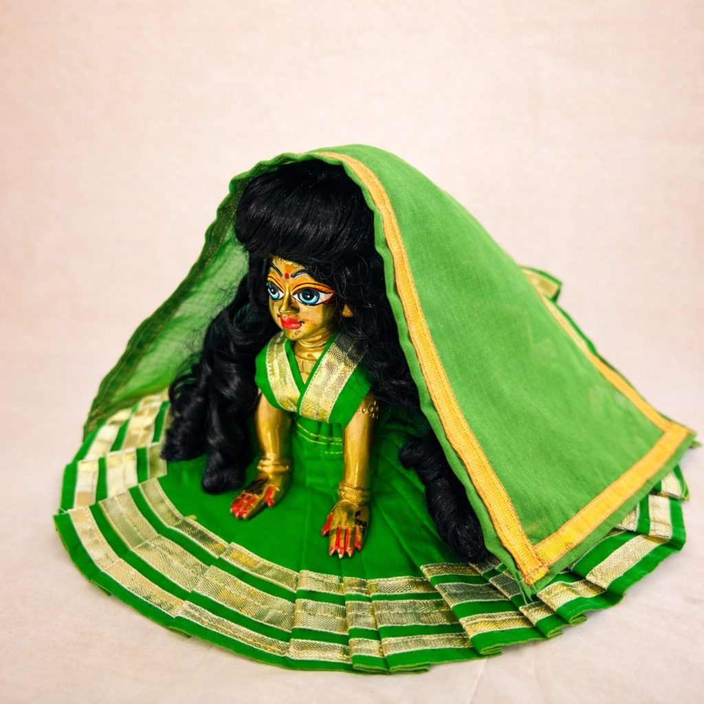 Jogan Meera Dark Green Daily Wear Gotta Cotton Poshak for Radha Rani