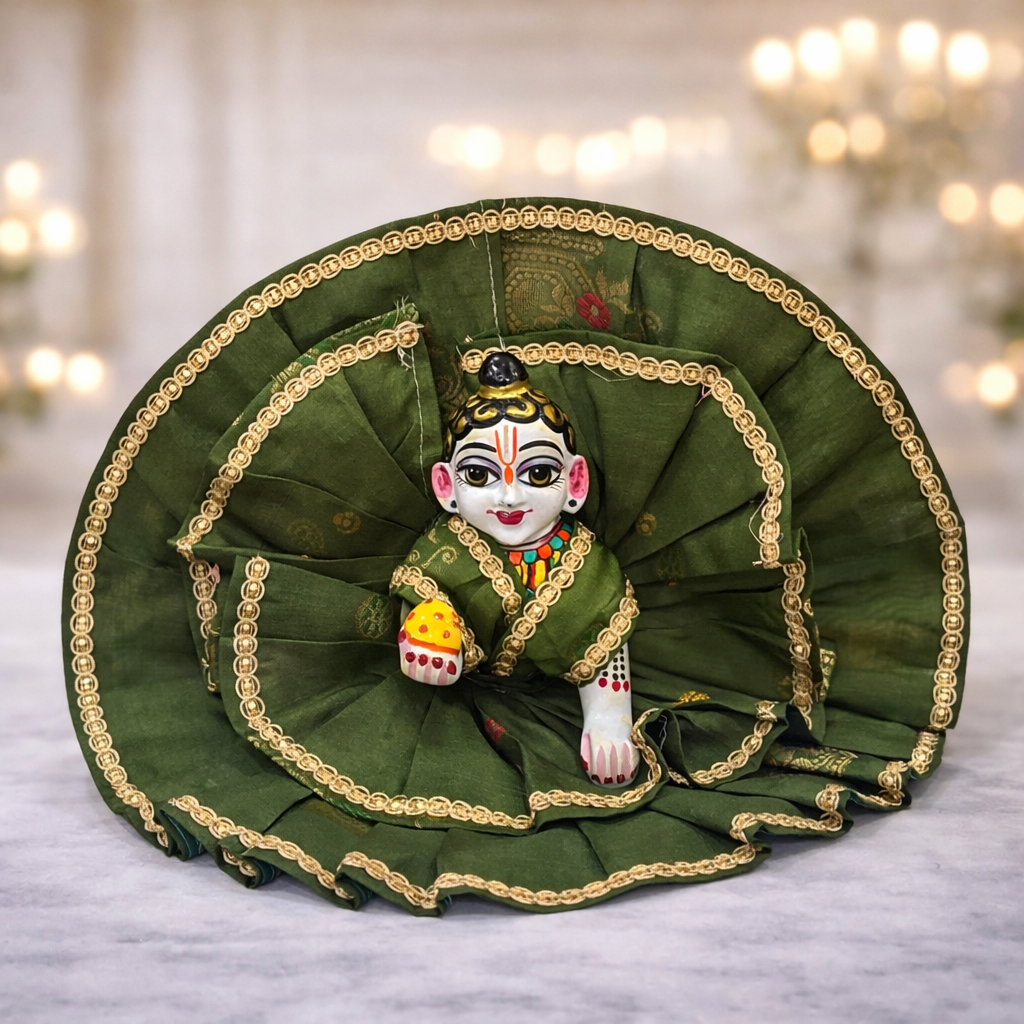 Jogan Meera Double Frill Green Banarasi Poshak for Laddu Gopal
