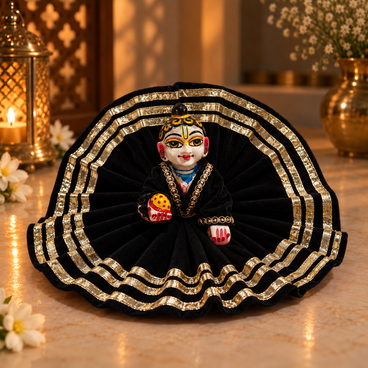 Jogan Meera Black Daily Wear Gotta Velvet Poshak With Blouse for Laddu Gopal