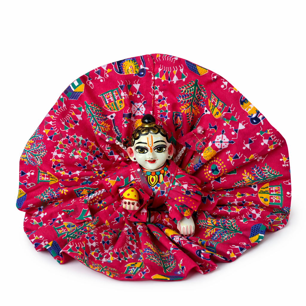 Jogan Meera Pink Multi Print Cotton Poshak for Laddu Gopal