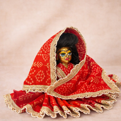 Jogan Meera Red Bandhani Print Poshak for Radha Rani