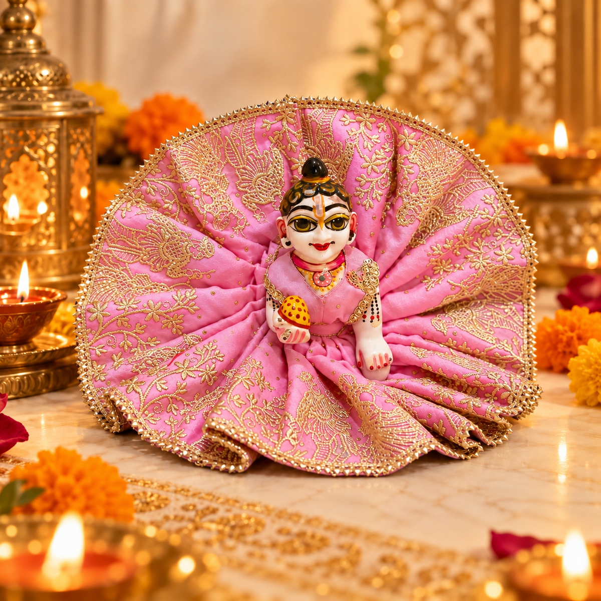 Jogan Meera Light-Pink Heavy Diwali Raja Rani Poshak for Laddu Gopal
