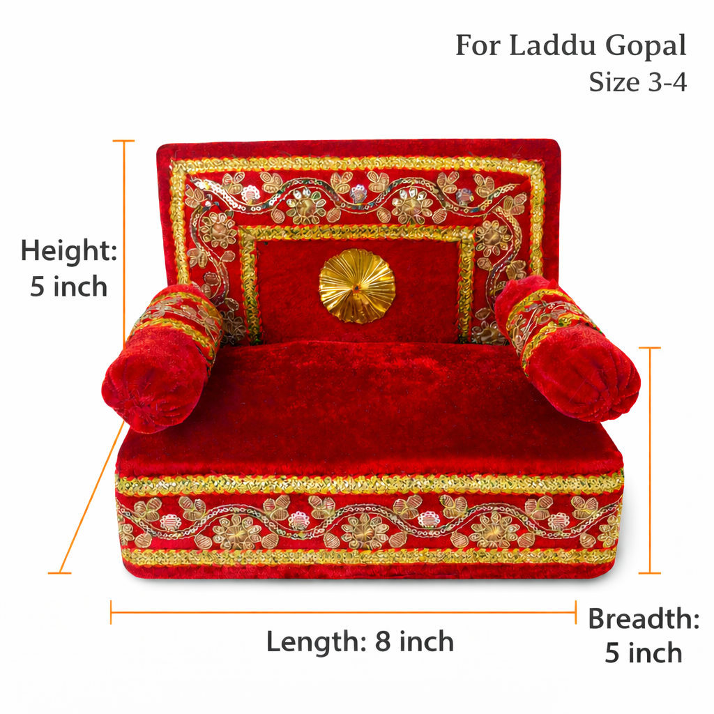 Jogan Meera Red Velvet Singhasan with 2 Mudde – Royal Seva Collection