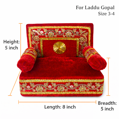 Jogan Meera Red Velvet Singhasan with 2 Mudde – Royal Seva Collection