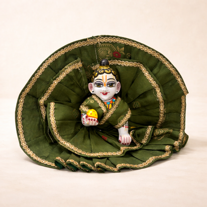 Jogan Meera Double Frill Green Banarasi Poshak for Laddu Gopal