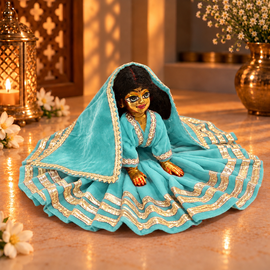 Jogan Meera Light Blue Daily Wear Gotta Velvet Poshak With Blouse for Radha Rani