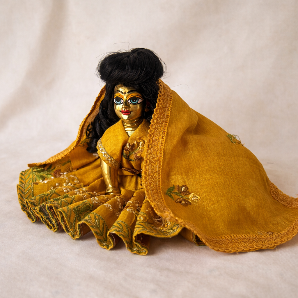 Jogan Meera Yellow Heavy Manipuri Embroidery Poshak for Radha Rani