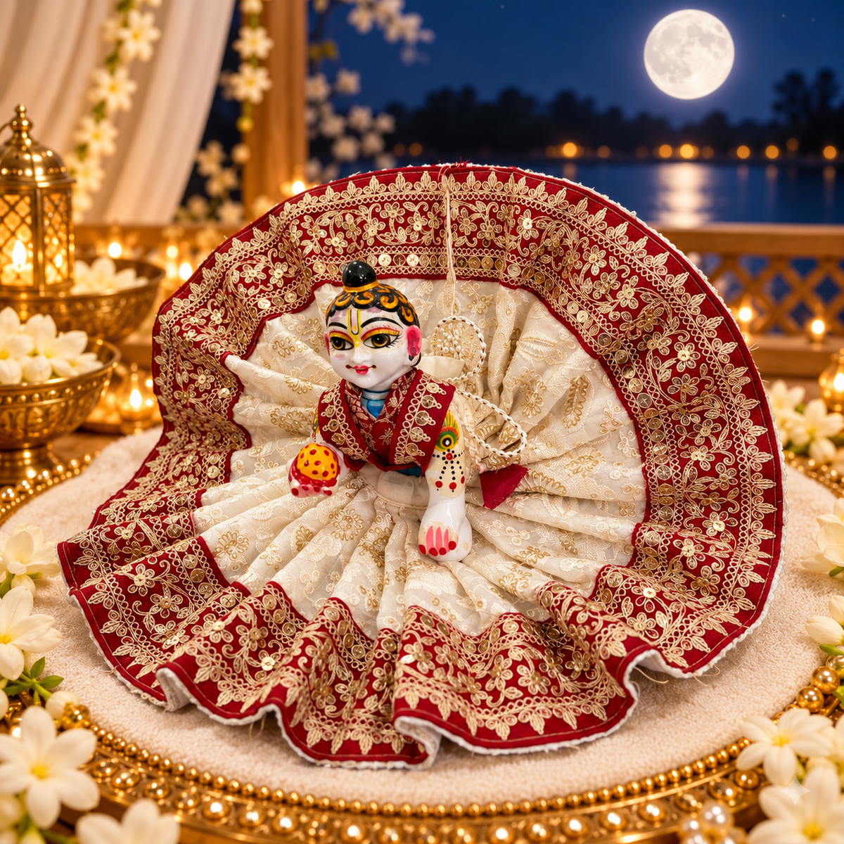 Jogan Meera Red White Heavy Poshak for Sharad Purnima for Laddu Gopal