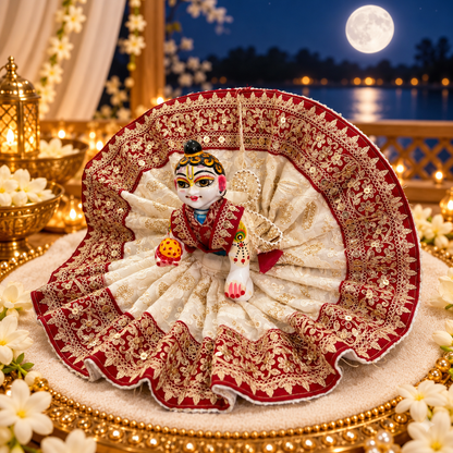 Jogan Meera Red White Heavy Poshak for Sharad Purnima for Laddu Gopal