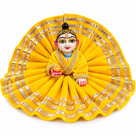 Jogan Meera Yellow Daily Wear Gotta Velvet Poshak With Blouse for Laddu Gopal