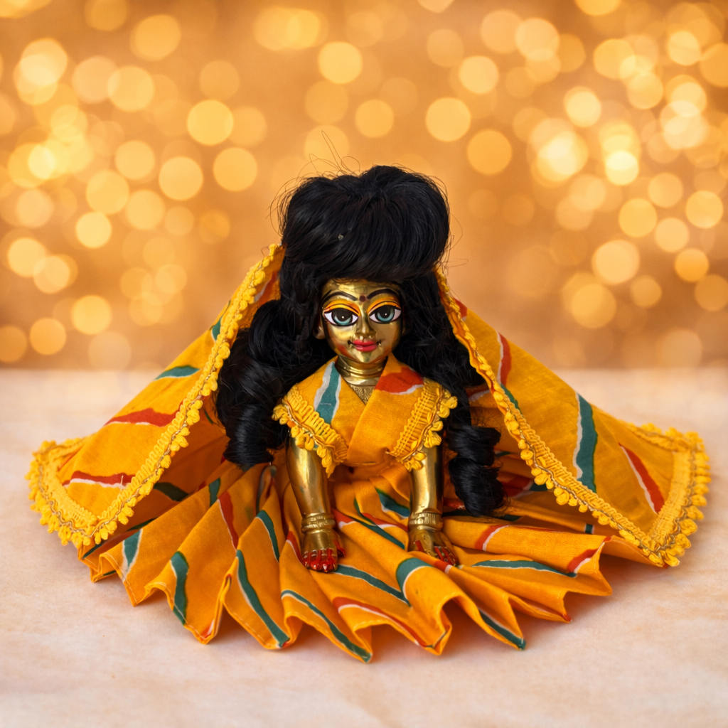 Jogan Meera Yellow Cotton Lehriya Poshak for Radha Rani