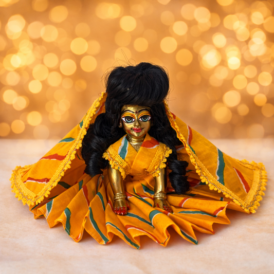 Jogan Meera Yellow Cotton Lehriya Poshak for Radha Rani