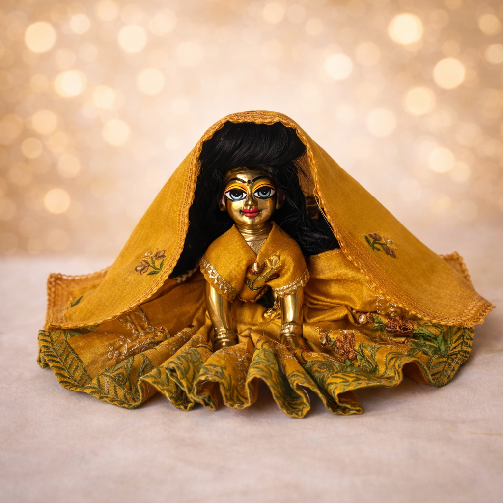 Jogan Meera Yellow Heavy Manipuri Embroidery Poshak for Radha Rani
