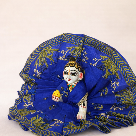Jogan Meera Royal Blue Heavy Manipuri Embroidery Poshak for Laddu Gopal