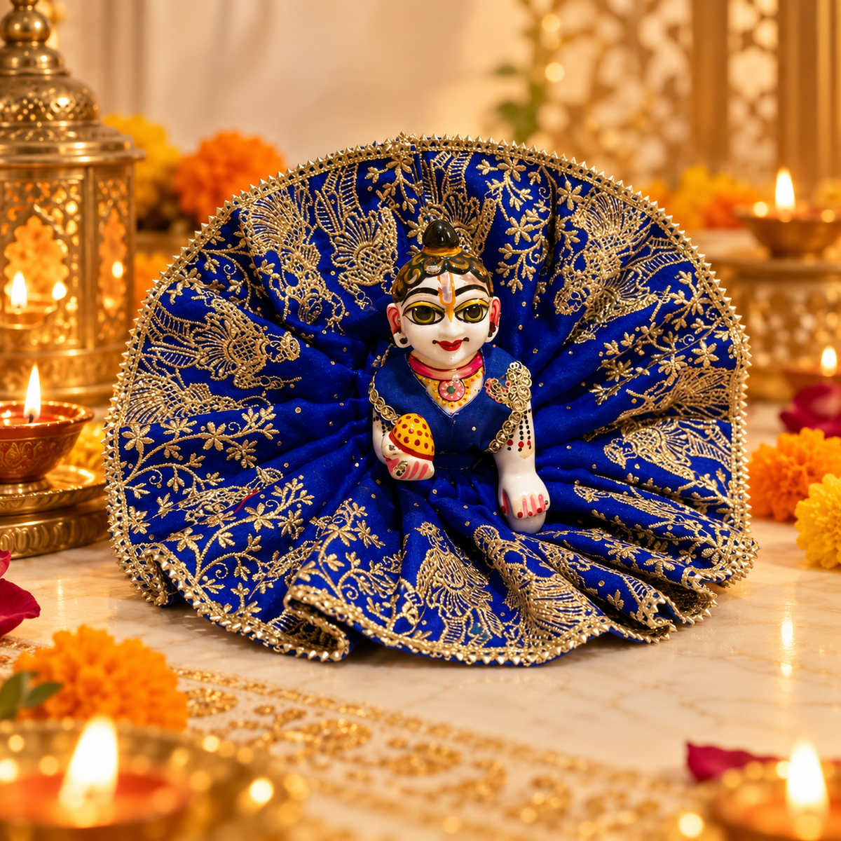 Jogan Meera Dark-blue Heavy Diwali Raja Rani Poshak for Laddu Gopal