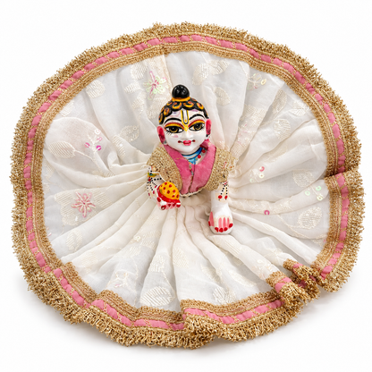 Jogan Meera Pink White Embroidery Poshak for Sharad Purnima for Laddu Gopal