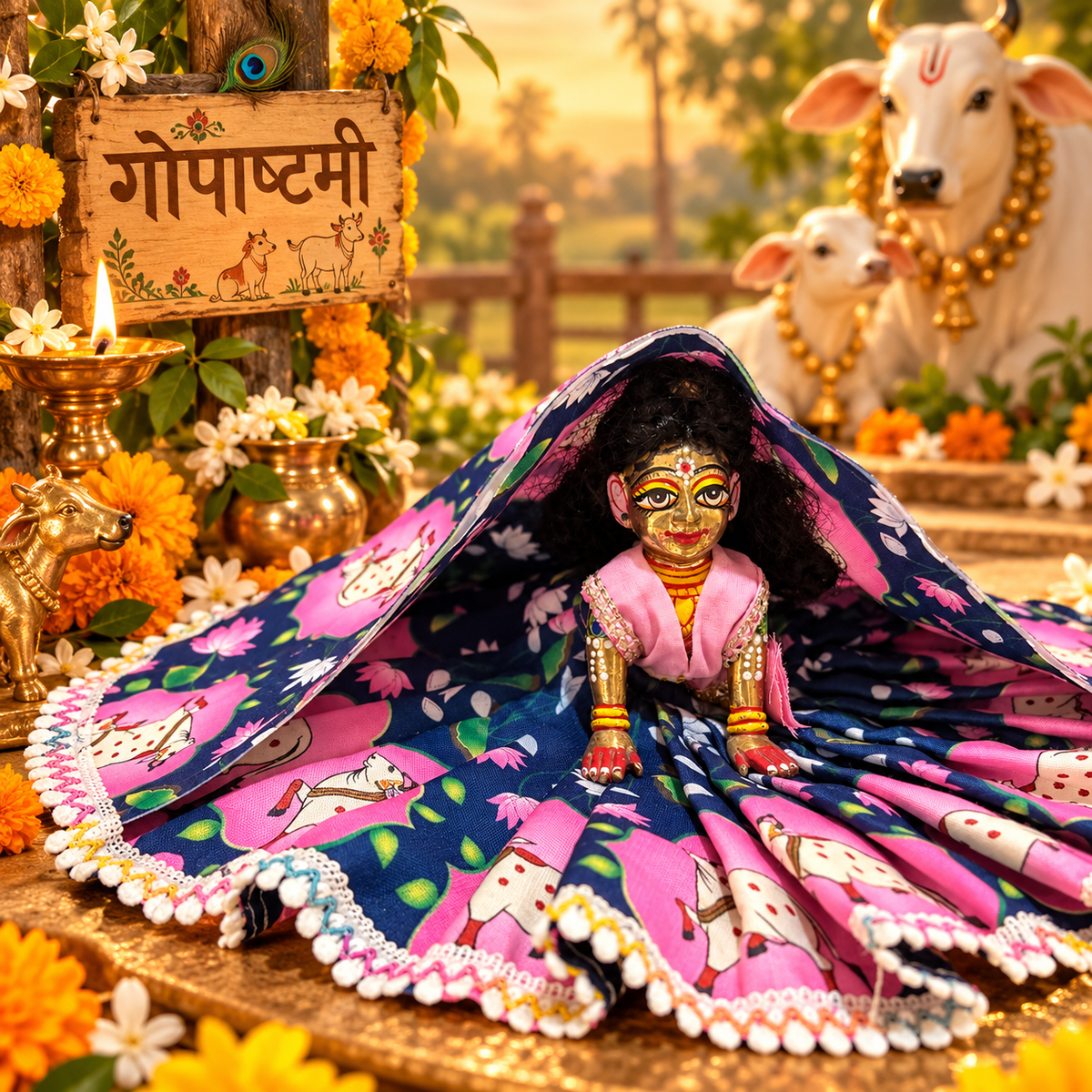 Jogan Meera Gopashtami Special Blue Cow Poshak for Radha Rani Ji