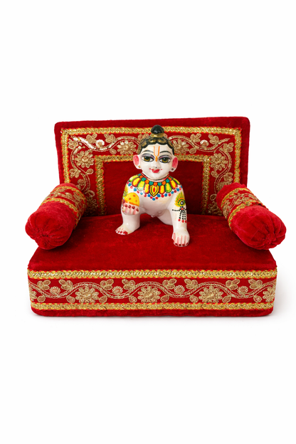 Jogan Meera Red Velvet Singhasan with 2 Mudde – Royal Seva Collection