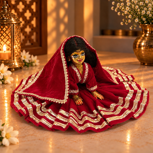 Jogan Meera Red Daily Wear Gotta Velvet Poshak With Blouse for Radha Rani