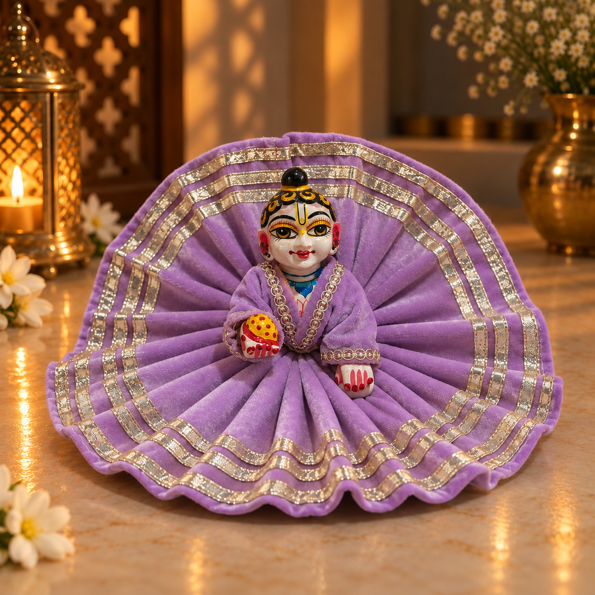 Jogan Meera Purple Daily Wear Gotta Velvet Poshak With Blouse for Laddu Gopal