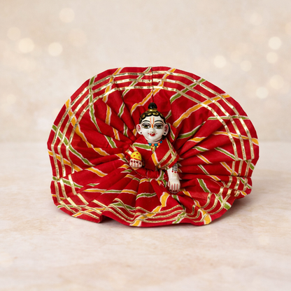 Jogan Meera Red Cotton Lehriya Poshak for Laddu Gopal
