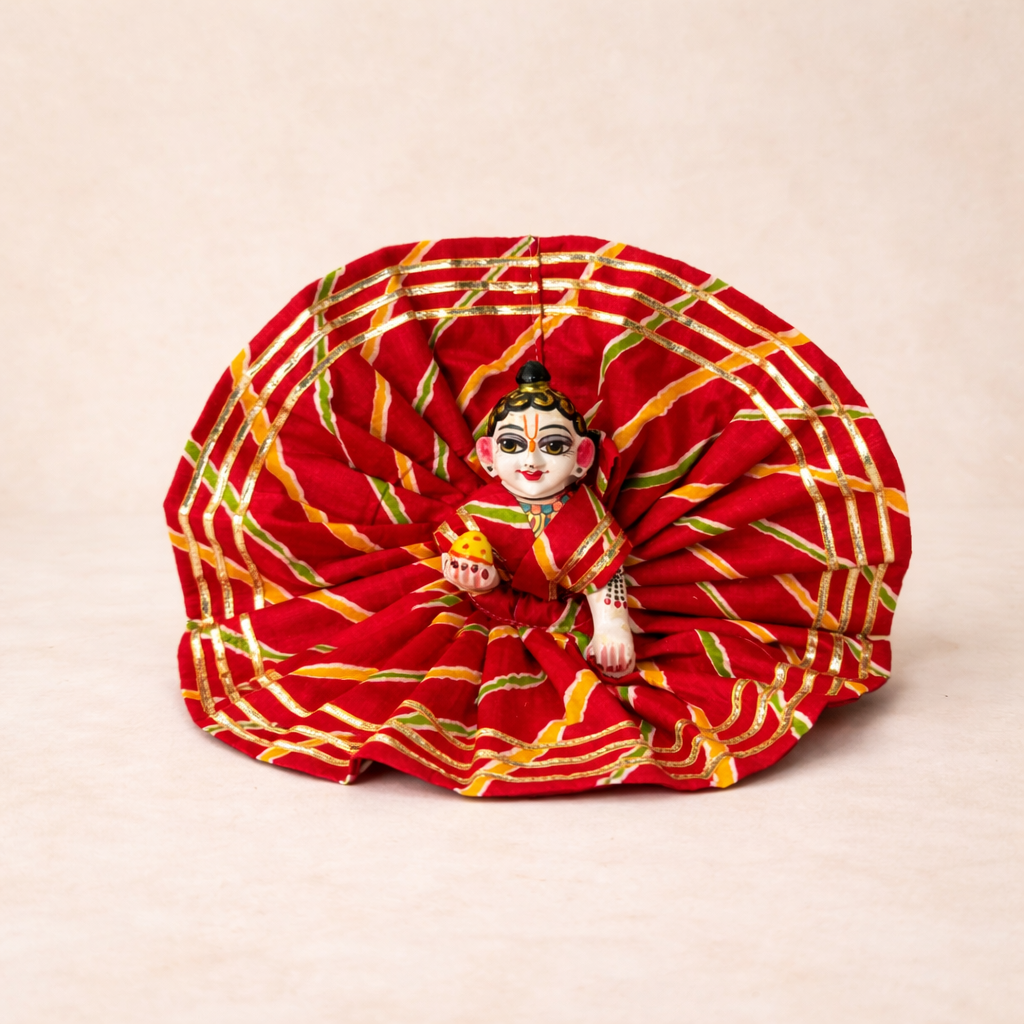 Jogan Meera Red Cotton Lehriya Poshak for Laddu Gopal