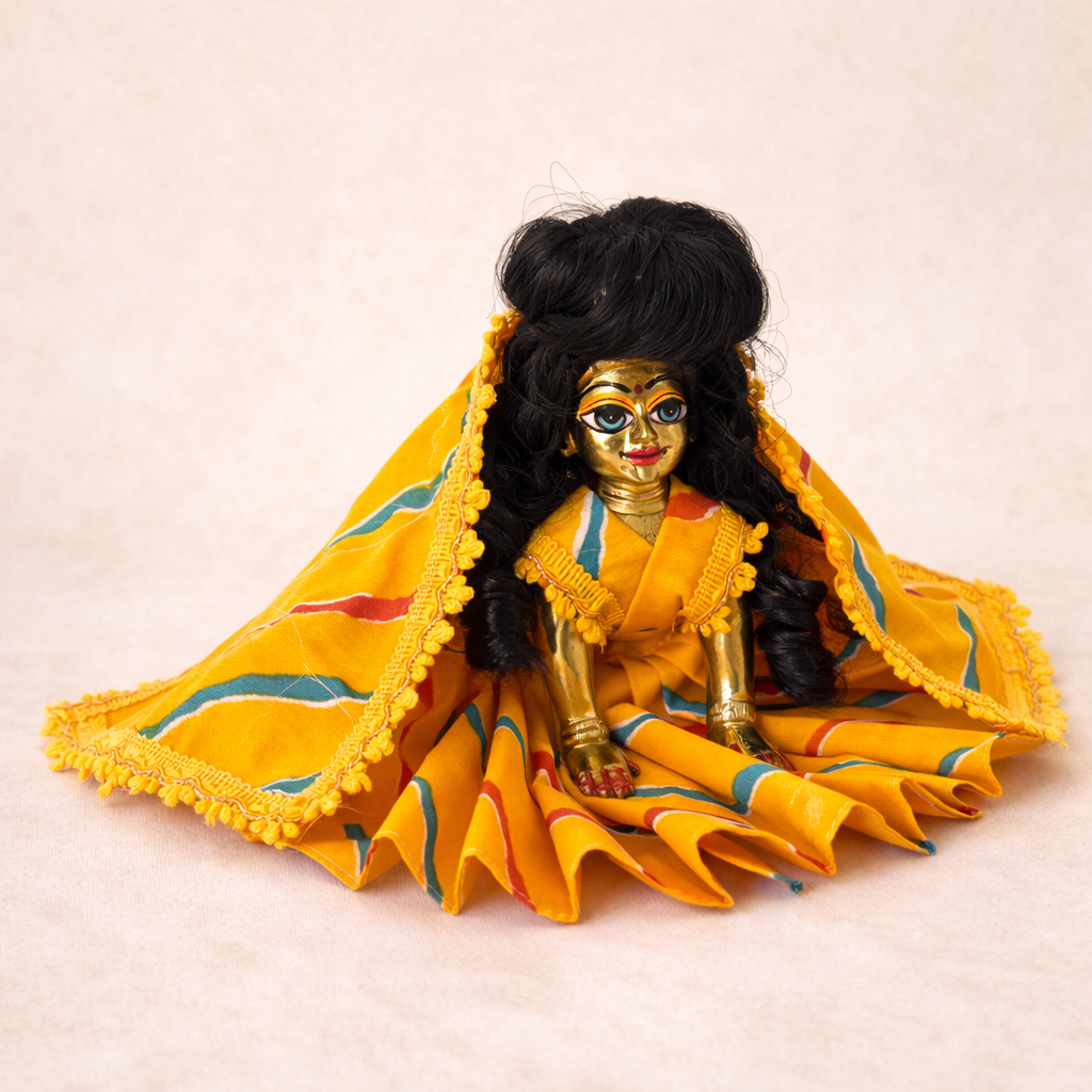 Jogan Meera Yellow Cotton Lehriya Poshak for Radha Rani