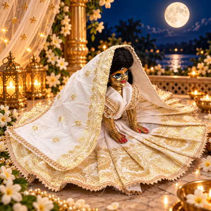 Jogan Meera White Banarasi Heavy Poshak for Sharad Purnima for Radha Rani