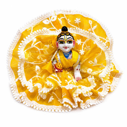 Jogan Meera Yellow Double Frill Net Poshak for Laddu Gopal Ji