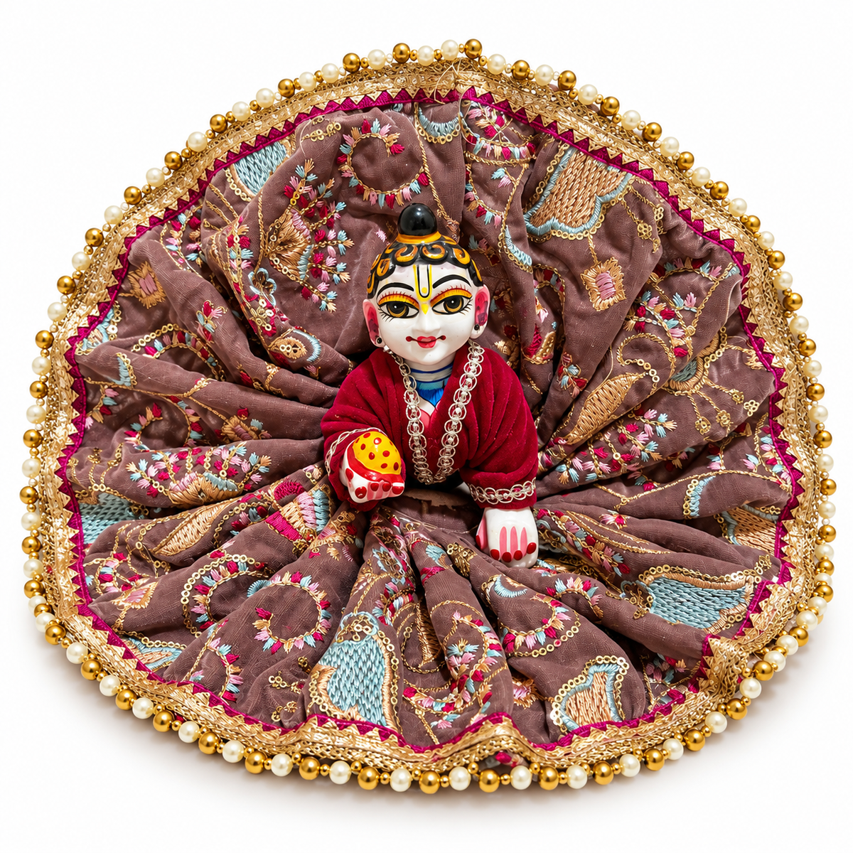 Jogan Meera Brown Rose Heavy Velvet Poshak With Blouse for Laddu Gopal