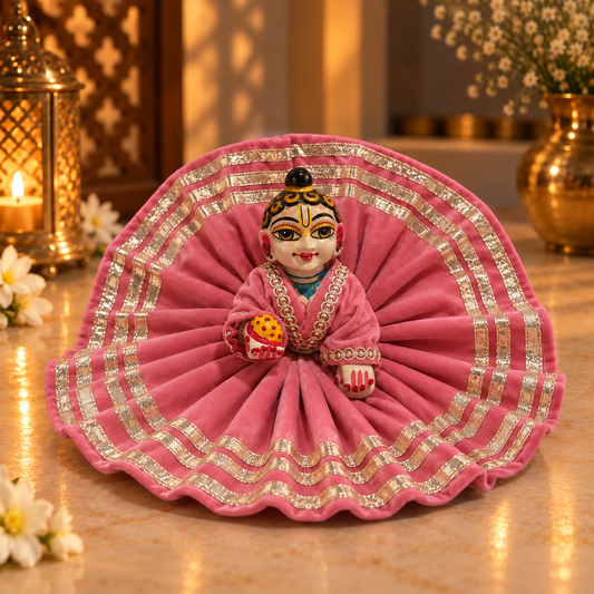 Jogan Meera Light Pink Daily Wear Gotta Velvet Poshak With Blouse for Laddu Gopal