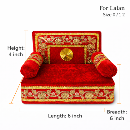 Jogan Meera Red Velvet Singhasan with 2 Mudde – Royal Seva Collection