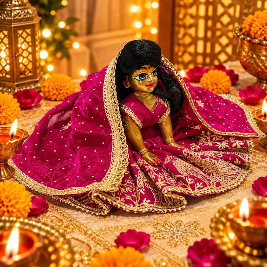 Jogan Meera Dark-Pink Heavy Diwali Raja Rani Poshak for Radha Rani Ji