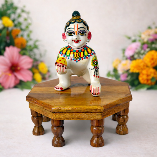 Jogan Meera Astakon Sagwan Wood Choki for Thakurji Seva