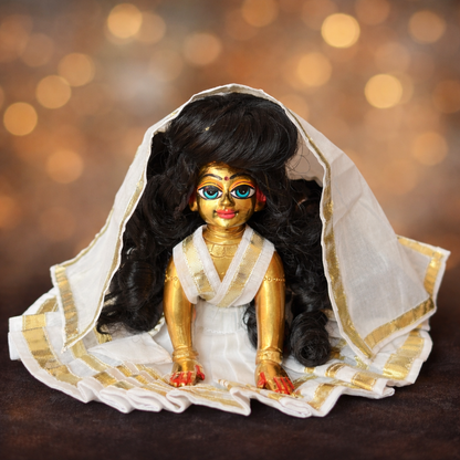 Jogan Meera White Daily Wear Gotta Cotton Poshak for Radha Rani
