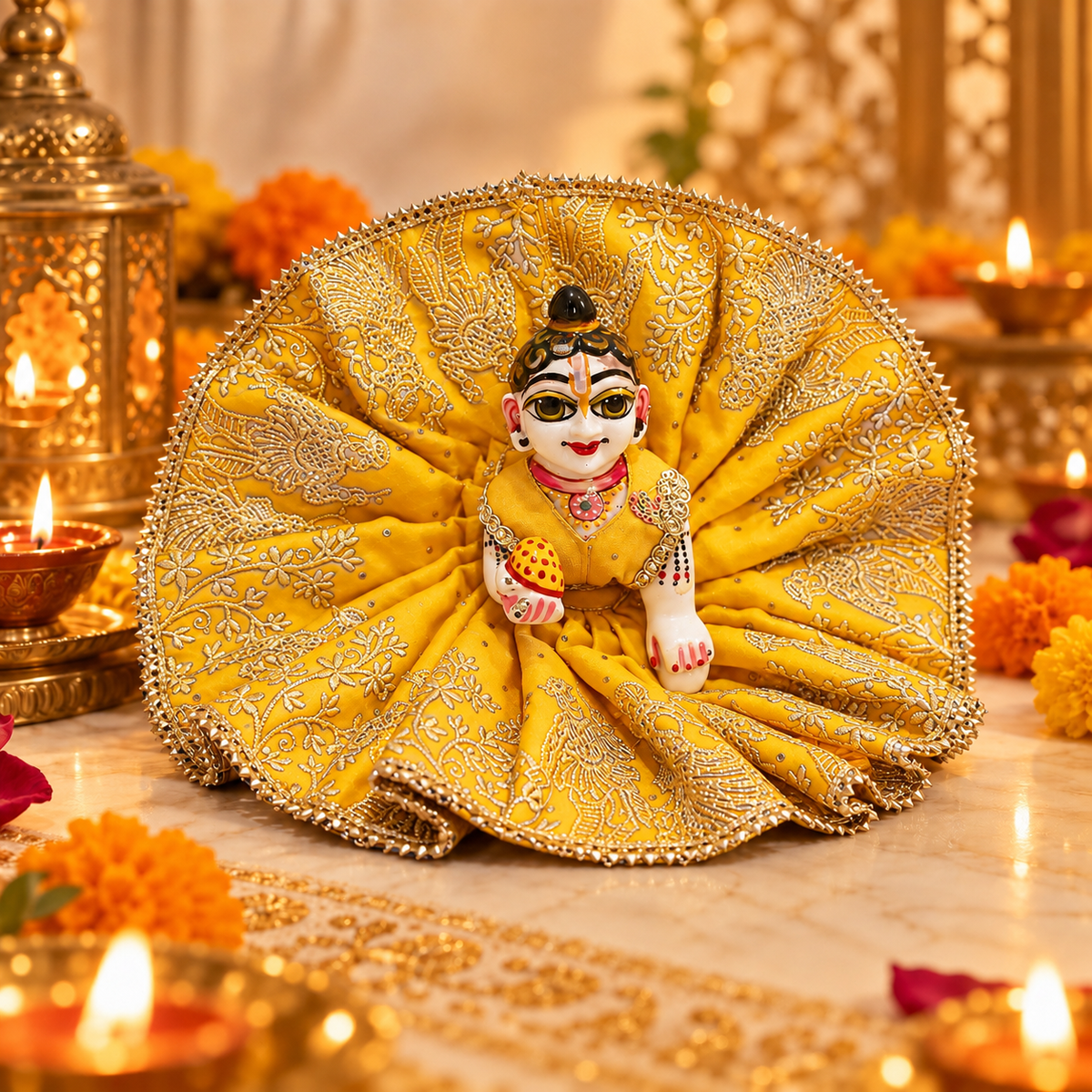Jogan Meera Yellow Heavy Diwali Raja Rani Poshak for Laddu Gopal