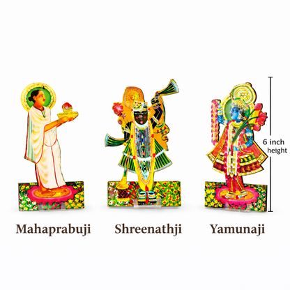 Jogan Meera Shreenathji, Yamunaji & Mahaprabhuji MDF Jhanki (6 Inch)