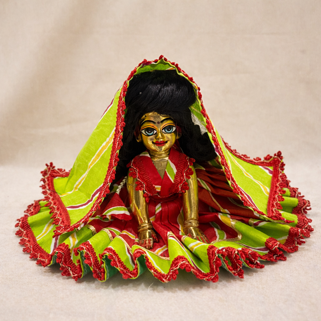 Jogan Meera Cotton Lehriya Poshak for radha ji– Green & Red for Radha Rani