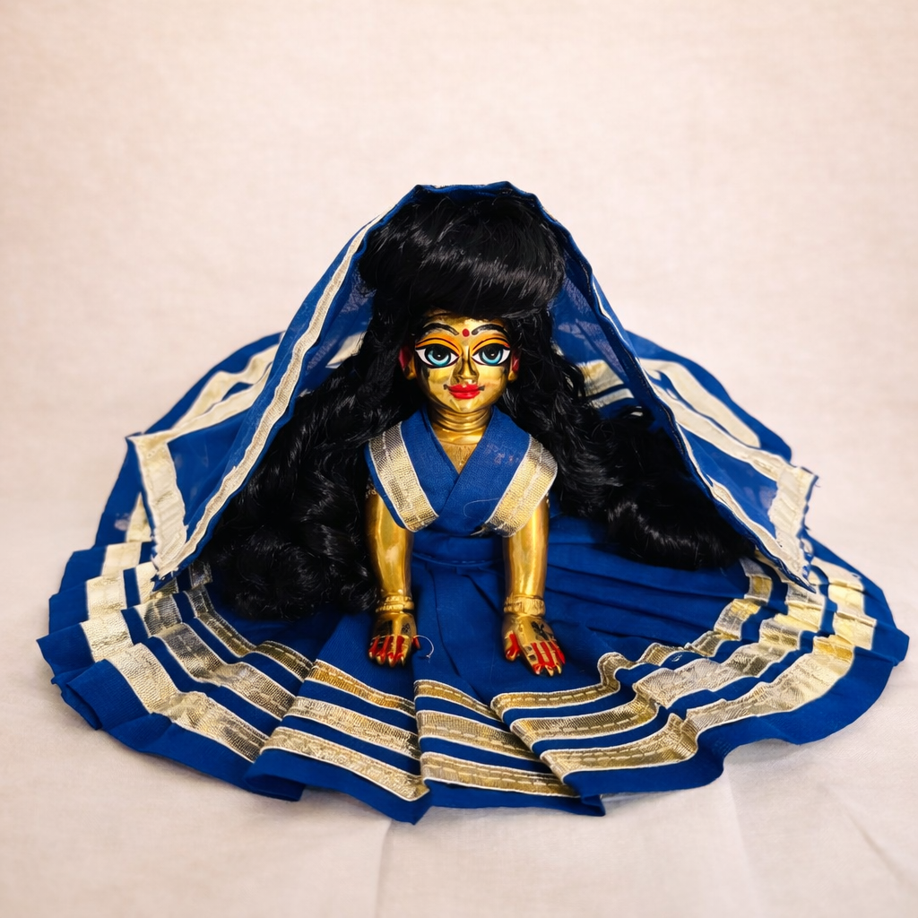 Jogan Meera Dark Blue Daily Wear Gotta Cotton Poshak for Radha Rani