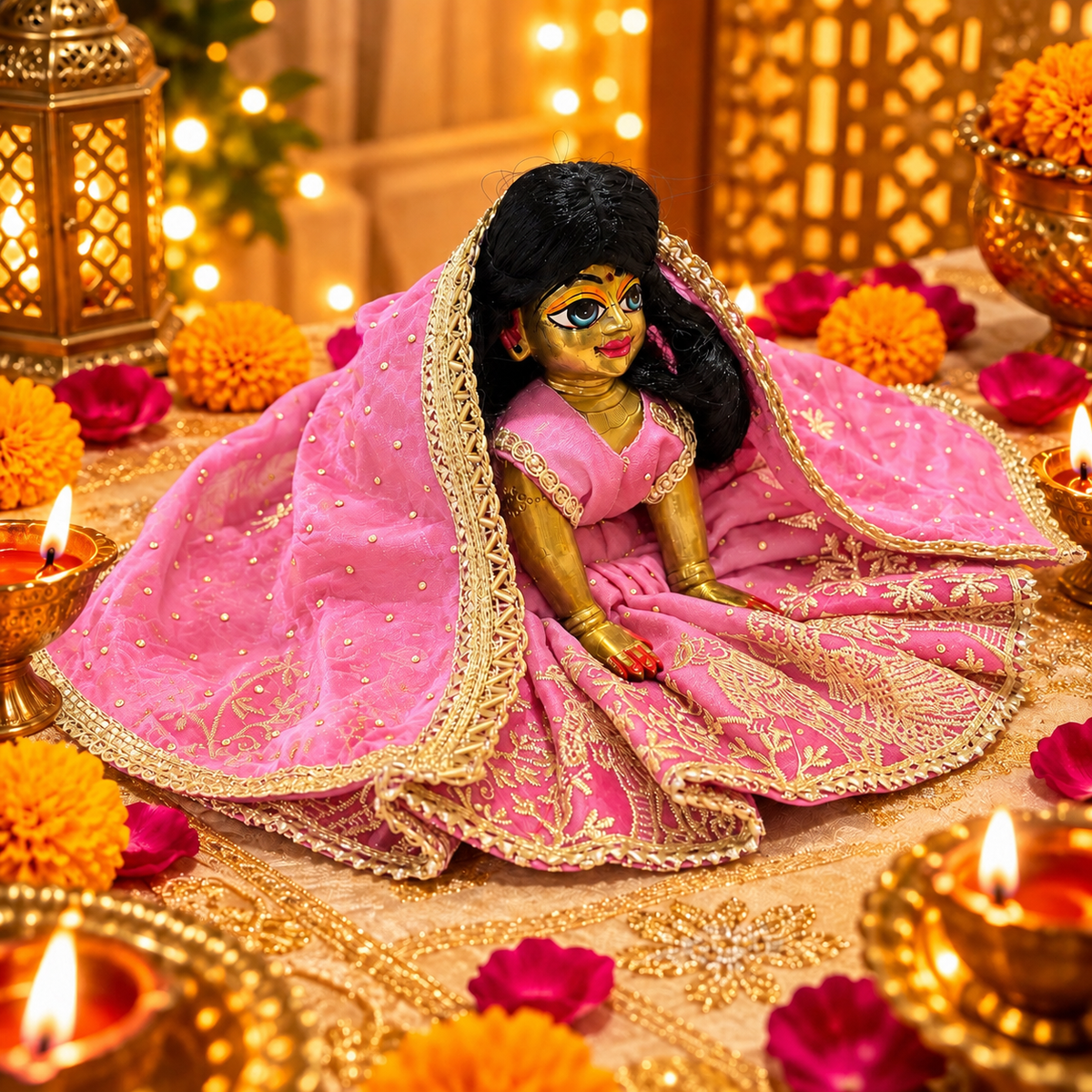 Jogan Meera Light-Pink Heavy Diwali Raja Rani Poshak for Radha Rani Ji