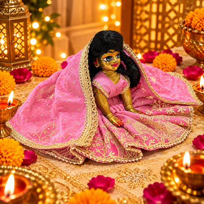 Jogan Meera Light-Pink Heavy Diwali Raja Rani Poshak for Radha Rani Ji