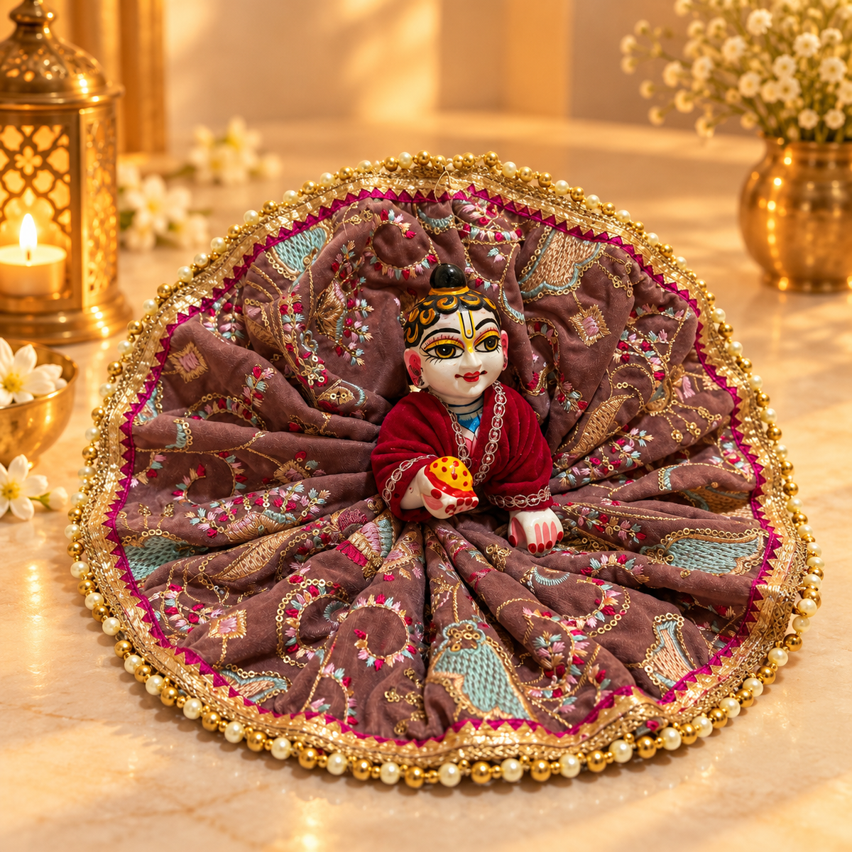 Jogan Meera Brown Rose Heavy Velvet Poshak With Blouse for Laddu Gopal