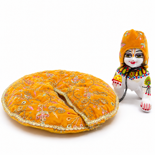 Jogan Meera Winter Yellow Fargul Dress With Topa for Laddu Gopal Ji and Radha Ji