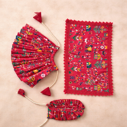 Jogan Meera Pink Multi Print Cotton Poshak for Radha Rani