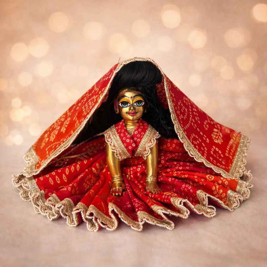 Jogan Meera Red Bandhani Print Poshak for Radha Rani