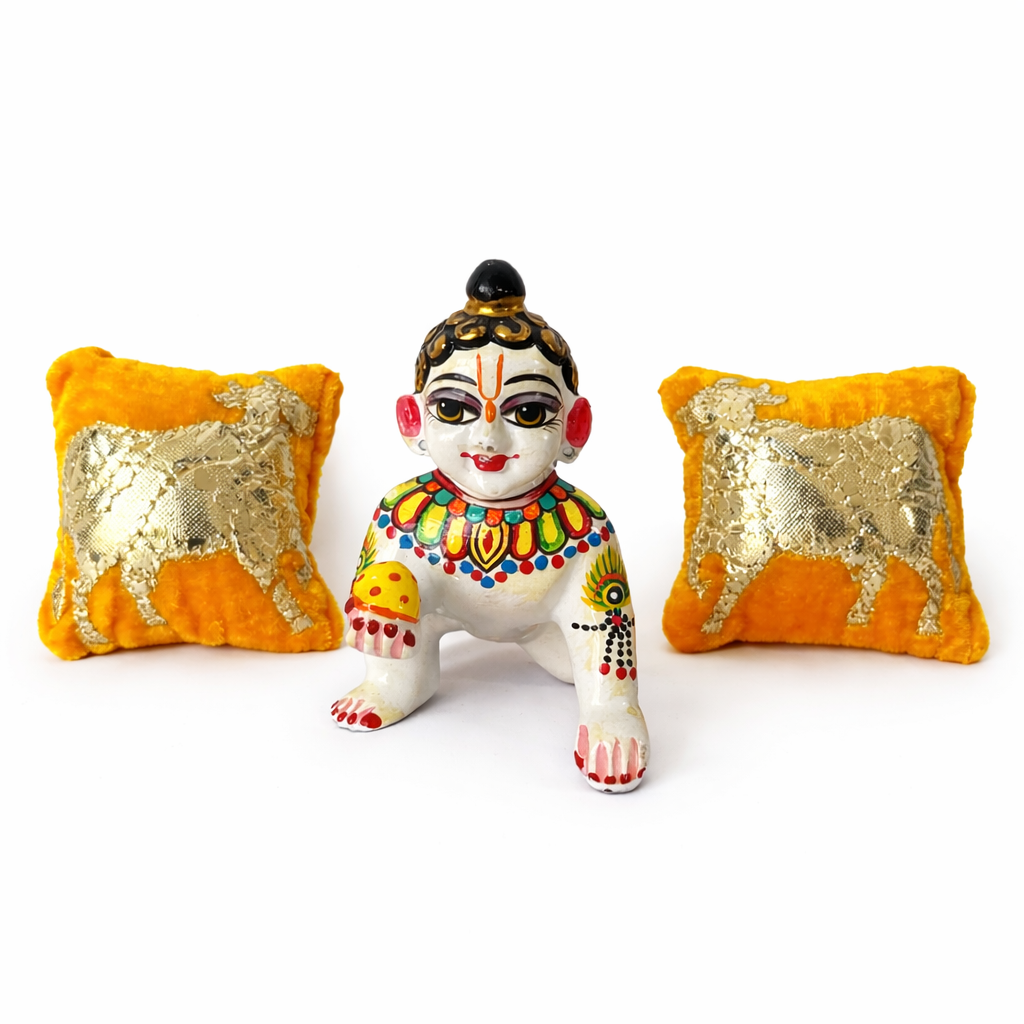 Jogan Meera Yellow Cow Pillow Pair for Laddu Gopal Seva